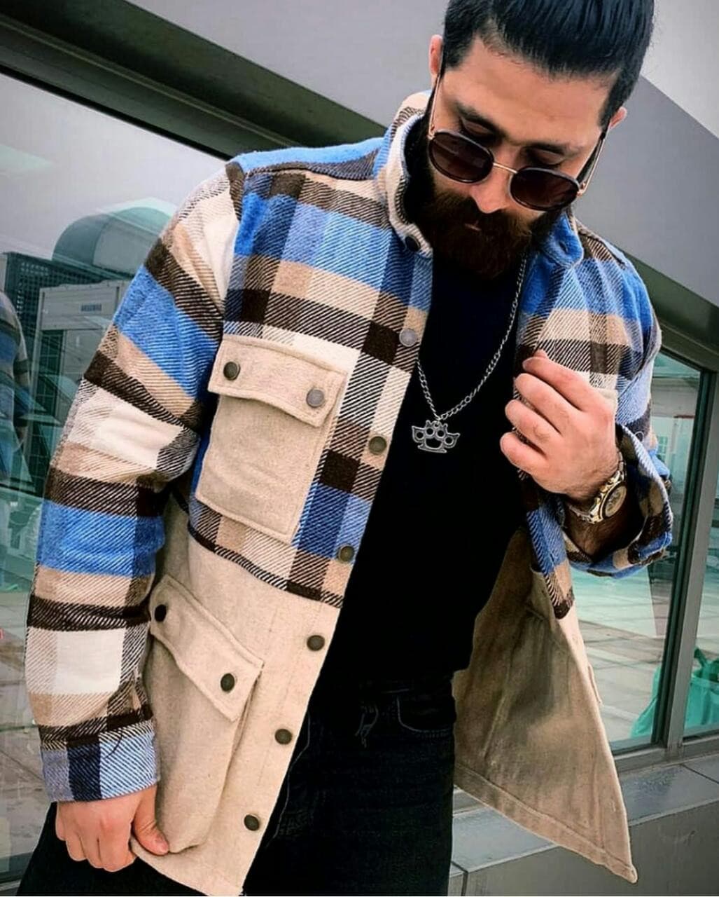 chemise veste hiver 4 poches carreaux coton et cachmir