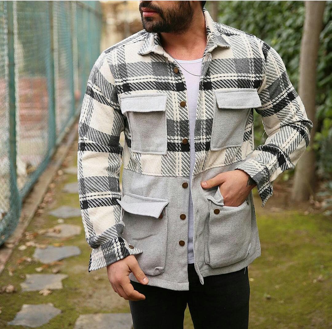 chemise veste hiver 4 poches carreaux coton et cachmir