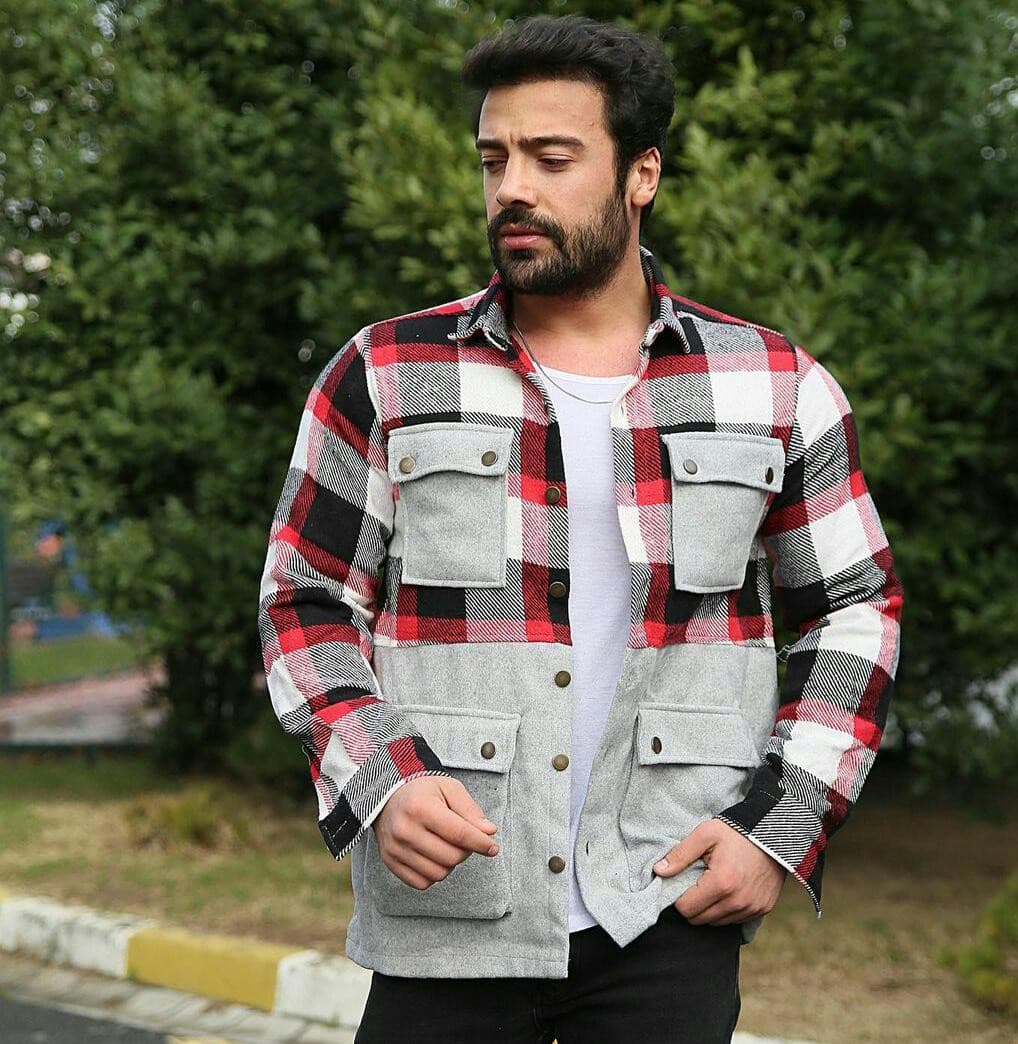 chemise veste hiver 4 poches carreaux coton et cachmir