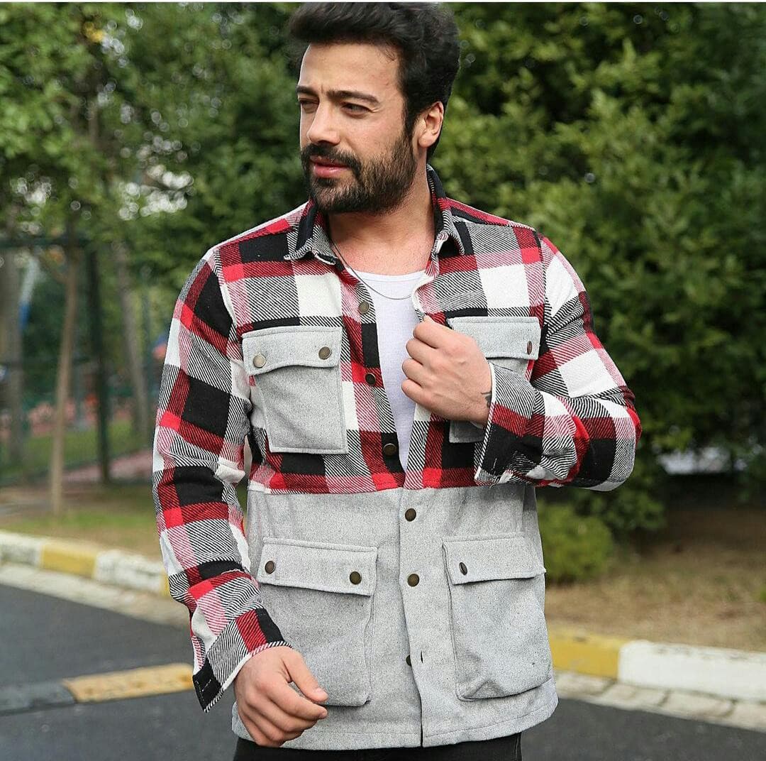 chemise veste hiver 4 poches carreaux coton et cachmir