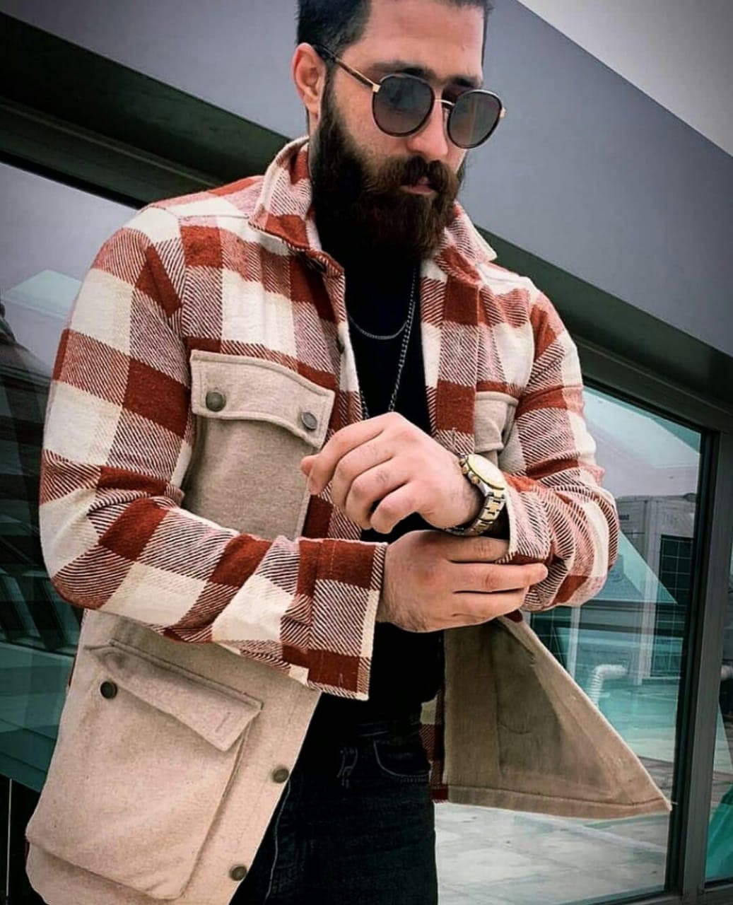 chemise veste hiver 4 poches carreaux coton et cachmir