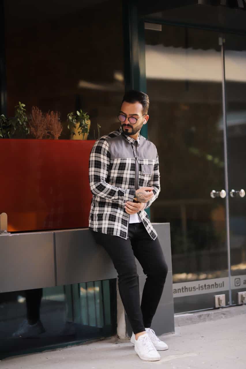 Chemise manches Une poche avec boutons et chaîne coton 100%