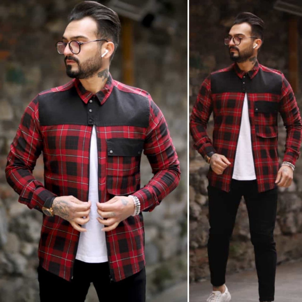 Chemise manches Une poche avec boutons et chaîne coton 100%