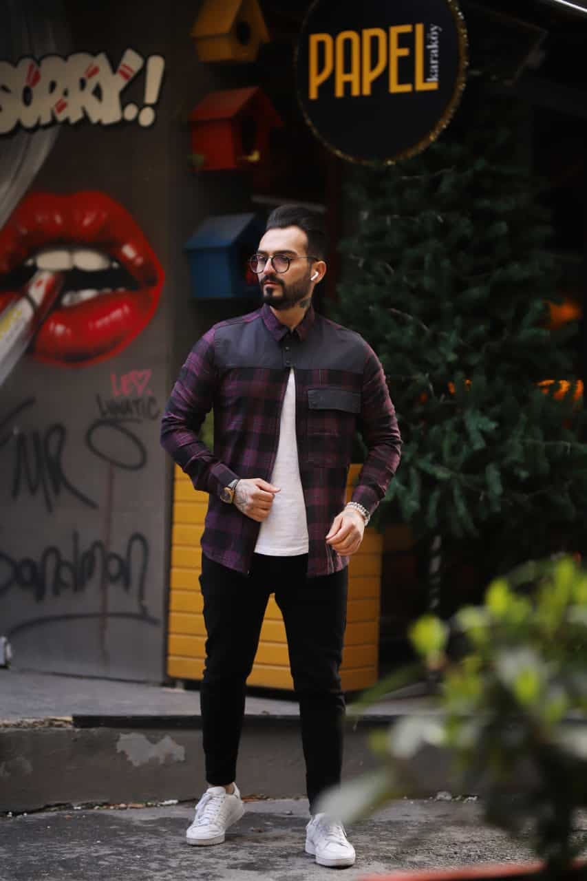 Chemise manches Une poche avec boutons et chaîne coton 100%