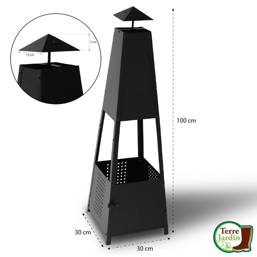 ML-Design Cheminée de Jardin Pyramidale en Métal Noir, 100 cm de