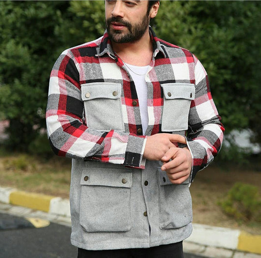 chemise veste hiver 4 poches carreaux coton et cachmir